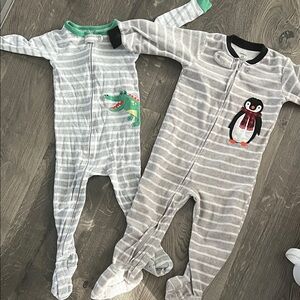 Carters footed pajamas sleepwear Striped Gray Kids One Piece with Animal Design